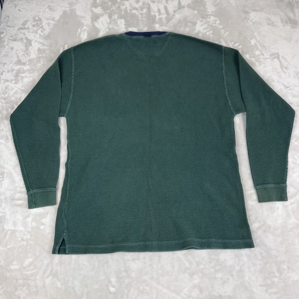 Vintage‎ Y2K Chaps Ralph Lauren Sweater Large Green Waffle Knit Thermal Grunge